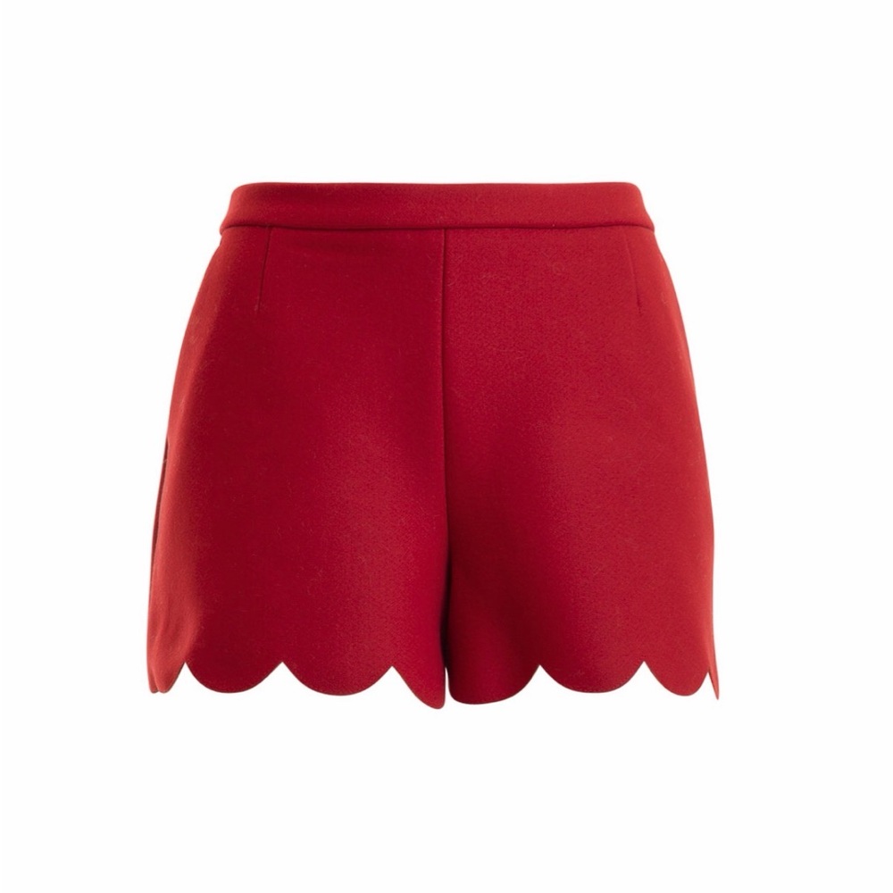 RED Valentino High Waist Red Scalloped Shorts